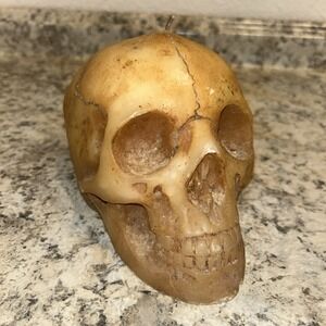 Vintage Skull Skeleton Wax Candle Unique Odd Strange Weird Halloween Decor A2